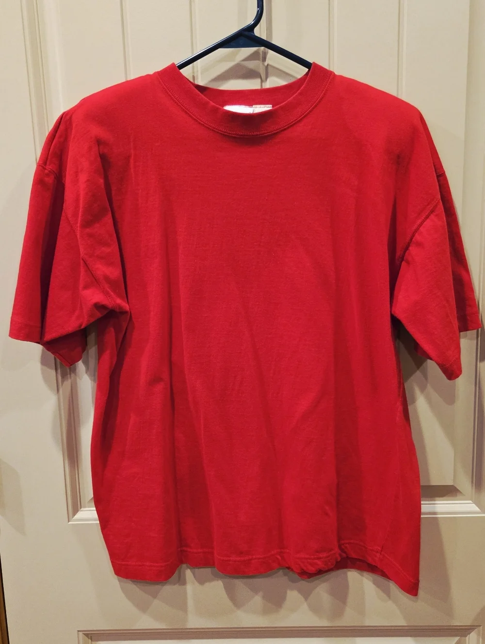 Vintage 90s Interim Red Blank T-Shirt Large Made in Egypt 100% Cotton